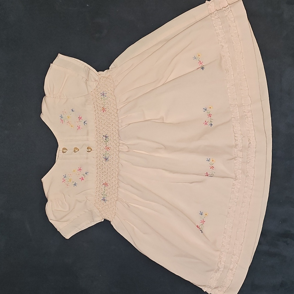 EUC Chloe Louise Pink Embroidered Floral Dress with Bloomers - Size 3-6 months